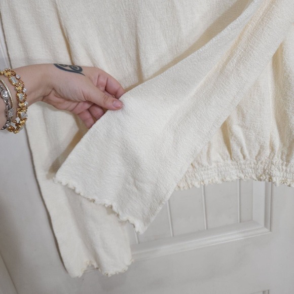 Madewell Womens Top Smocked Bell Sleeve Cream Knit Elastic Waist Blouse Size S - Picture 5 of 7